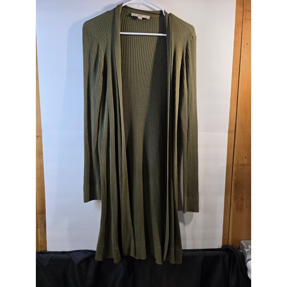 LOFT LONG SLEEVE OLIVE GREEN LONG  OPEN CARDISWEATER. WOMENS LONG SLEEVE 0526-20